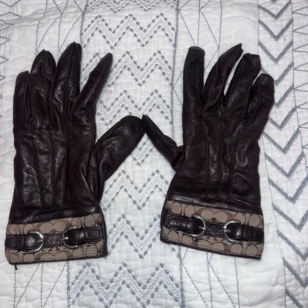 Coach Dark Brown Faux Leather Gloves